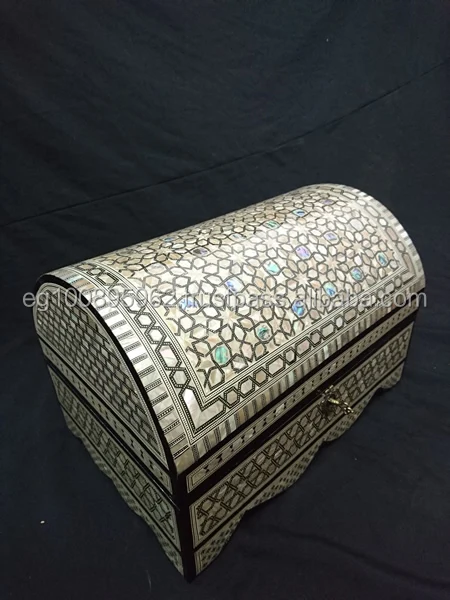 J54 HUGE Mother of Pearl Mosaic Trinket Treasure Chest Holder Bombay Jewelry Box