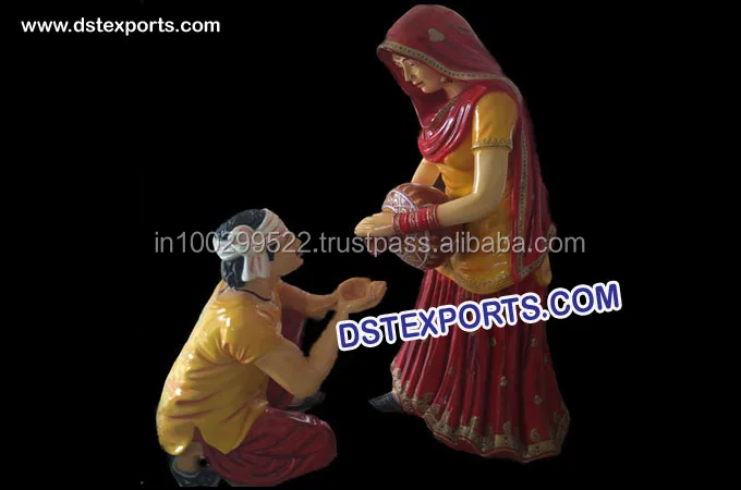 Punjabi Lady With Charkha Statues  Punjabi Woman Running A Weaving Machine Indian Wedding Statue for Entrance Decoration