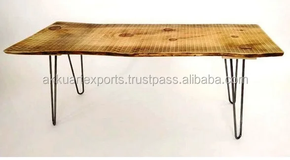 Wooden Live Edge Coffee Table , Modern Natural Curves Industrial Coffee Table
