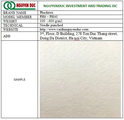 
Viet nam nonwoven geotextile Fabric - needle punched 300 g/m2 