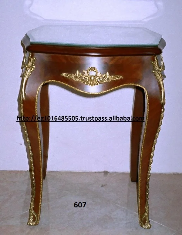 
antique side Table , inlaid with brass , top marquetry 