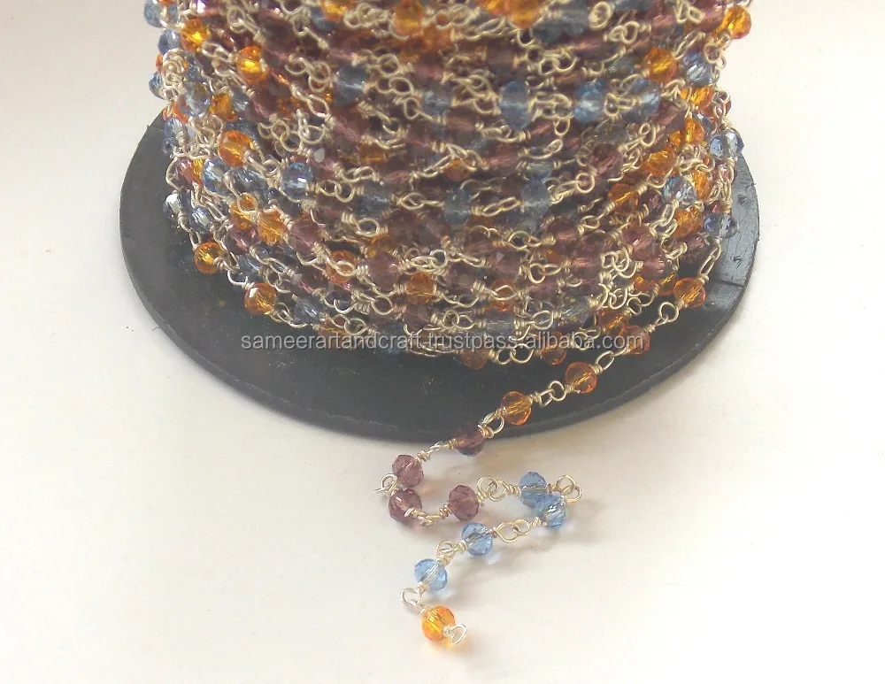 Beautiful Multi Stone Silver Plated 3 - 4 mm Beaded Natural Gemstone Multi Jewelry Rosary  Coin Charm Chain