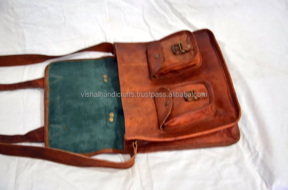 Indian Ethnic Mens real leather cross body bag vintage handmade laptop bag...