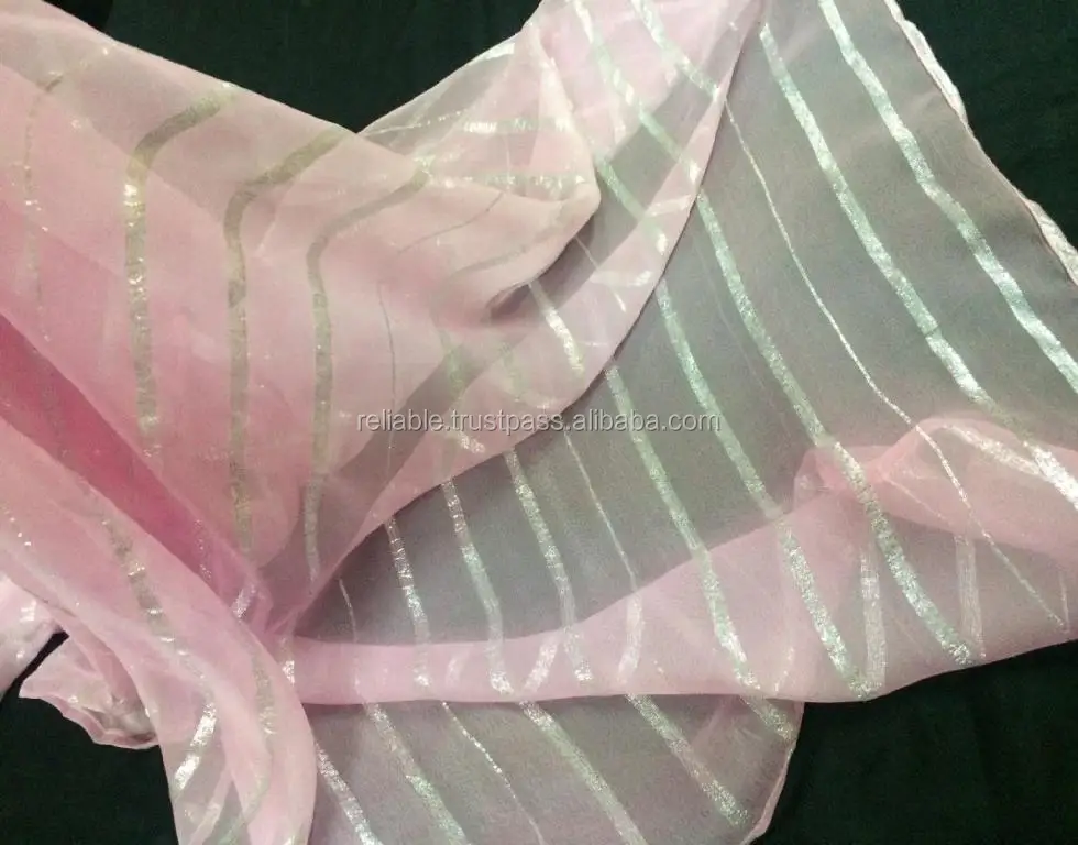 Our New narrow Silver Lurex Stripes on Silk Chiffon Scarves