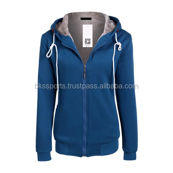 Women Fashion Casual Hooded Sweatshirt Winter Zipper Closure Pure Color Thick Fleece Leisure Sports Tops Hoodies Coat