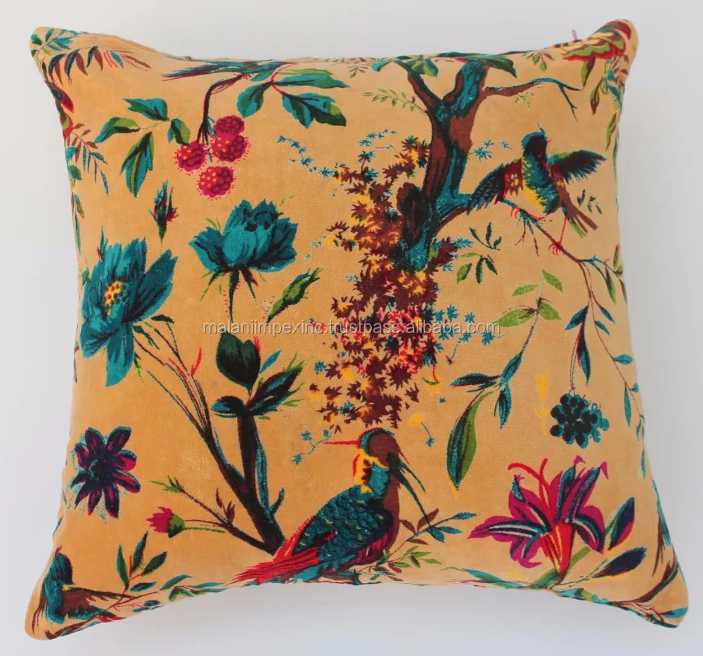 New Arrivals 2022 Fair Trade LOW MOQ Bird Design Screen Print Decorative Velvet Cushion Cover 18X18