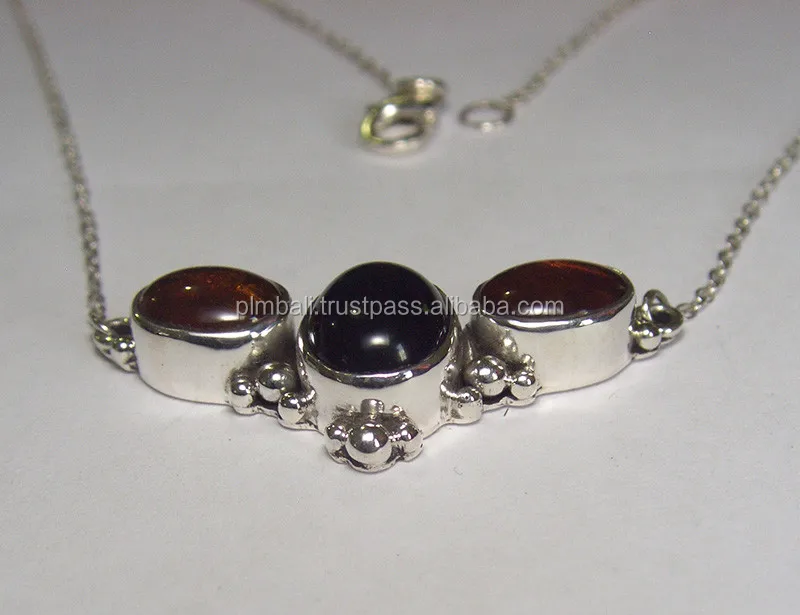 N193-Multi Stones Chain Necklace With Amber And Black Onyx