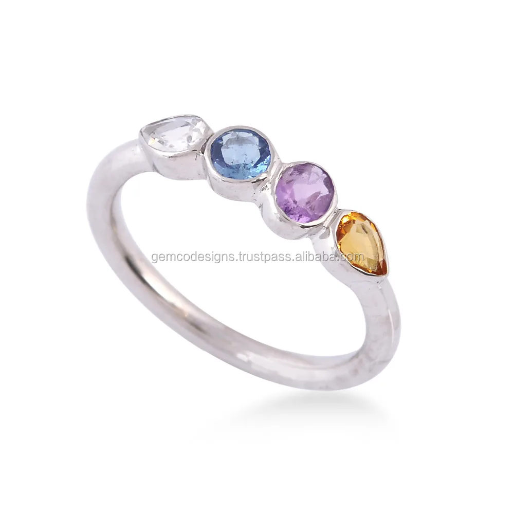 
925 Sterling Silver Amethyst Aquamarine Citrine Blue Moon Stone Ring Jewelry 