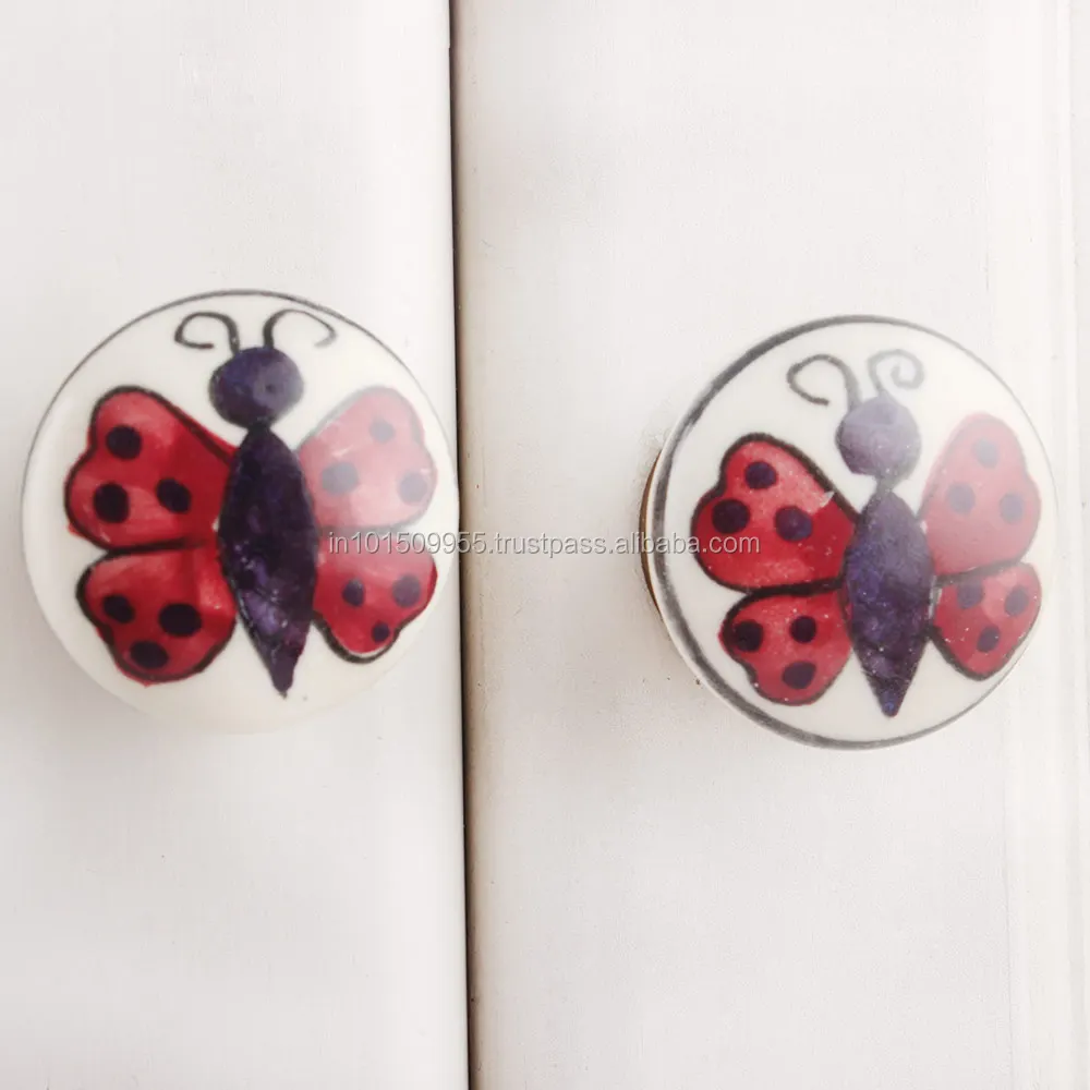 Handmade Premium Quality Cream Ceramic Butterfly Kid Drawer Knobs Dresser Cabinet Pulls Kitchen Cupboard Door Handles Wholesale