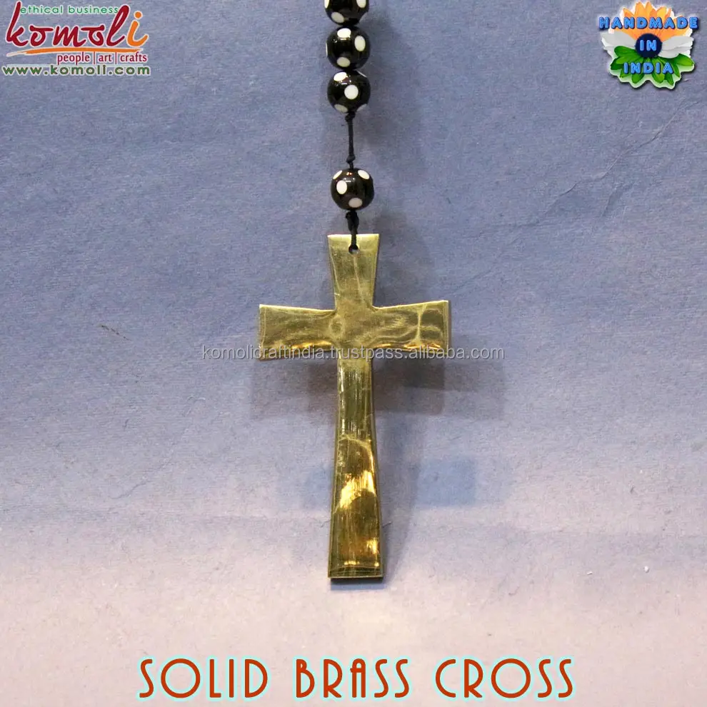 Handmade solid brass mini cross catholic rosary with designer resin bead