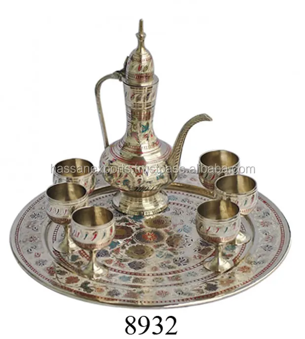 Handicrafts of Brass Arabic Wine Set Aftaba Tray And Glass