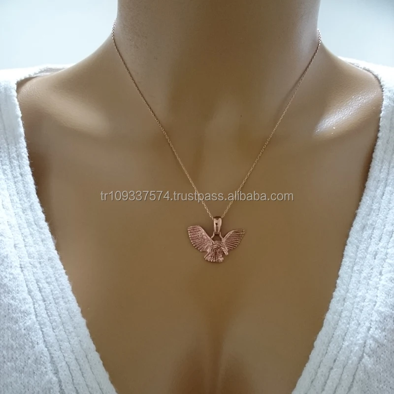 14K Solid Gold Tri Color Eagle Charm Pendant Necklace Animal Necklace Fine Jewellery for Women Made in Turkey