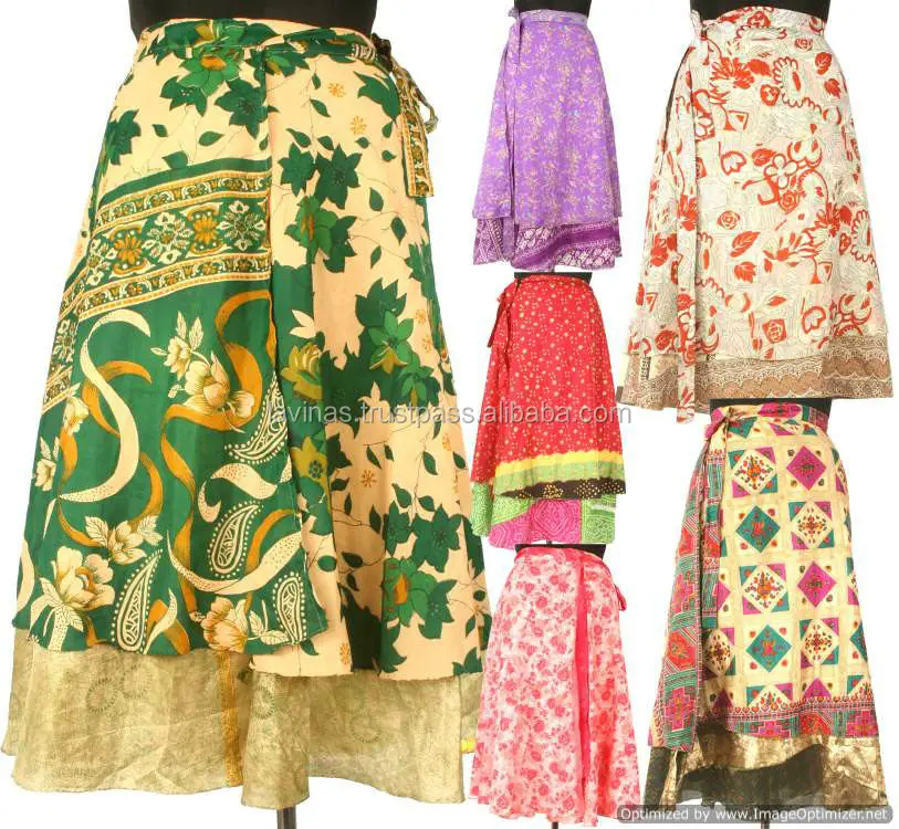 Women Casual Silk Sari wrap skirt Magic wrap skirt Boho Gypsy Wrap Around Long skirt