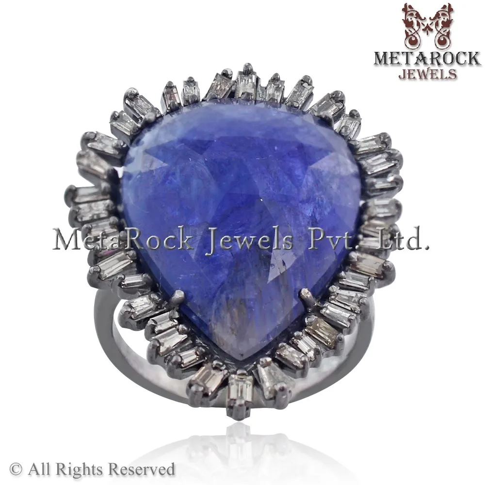 Handmade Tanzanite Diamond Baguettes 925 Sterling Silver Gemstone Jewelry Design for Gift