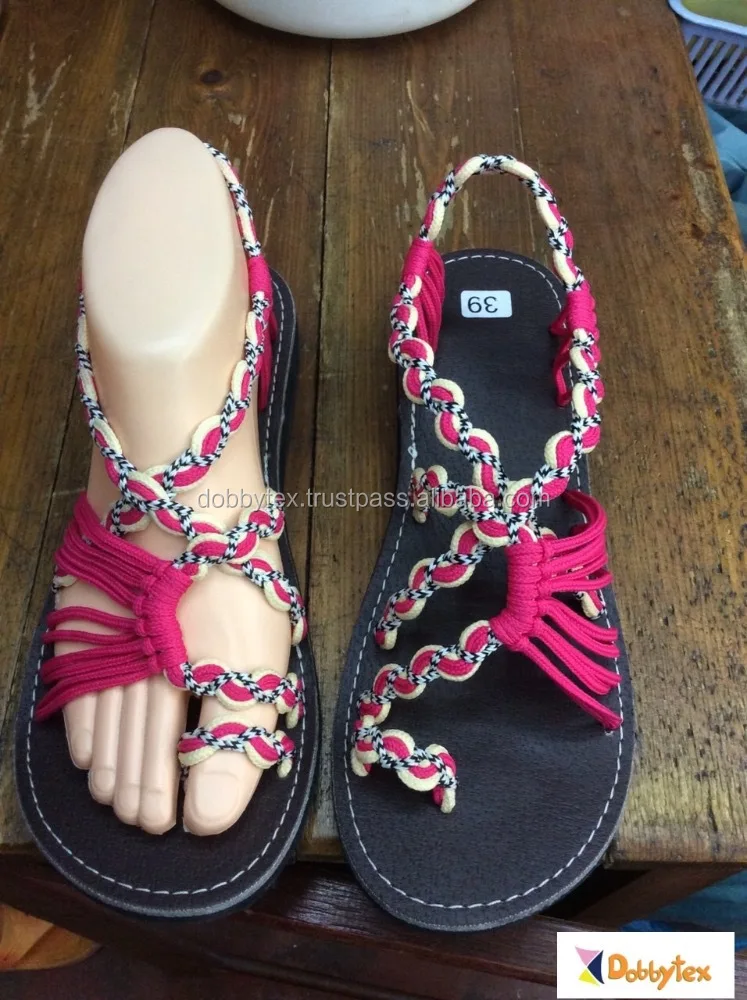 Dobbytex DBTS9 Pink White Twist Handmade rope Sandals/Shoes Hill tribe / Hmong / Summer / African