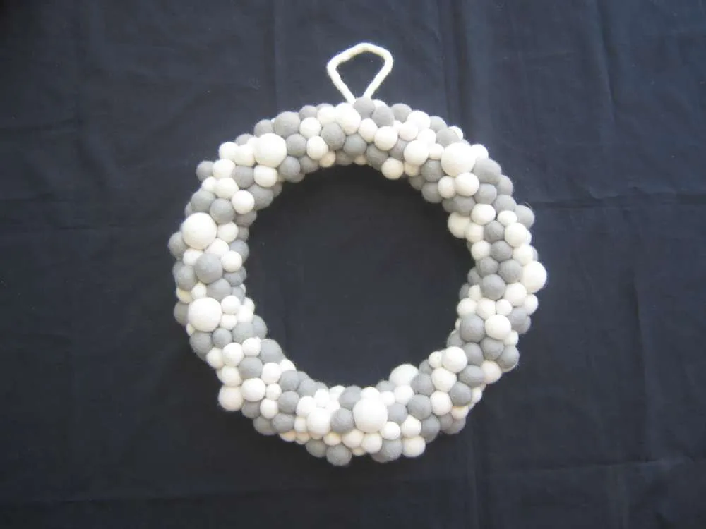 Eco-friendly felt balls X-mas Wreath/ Handmade Wool Ball Wreath 100%  New Zealand sheep wool