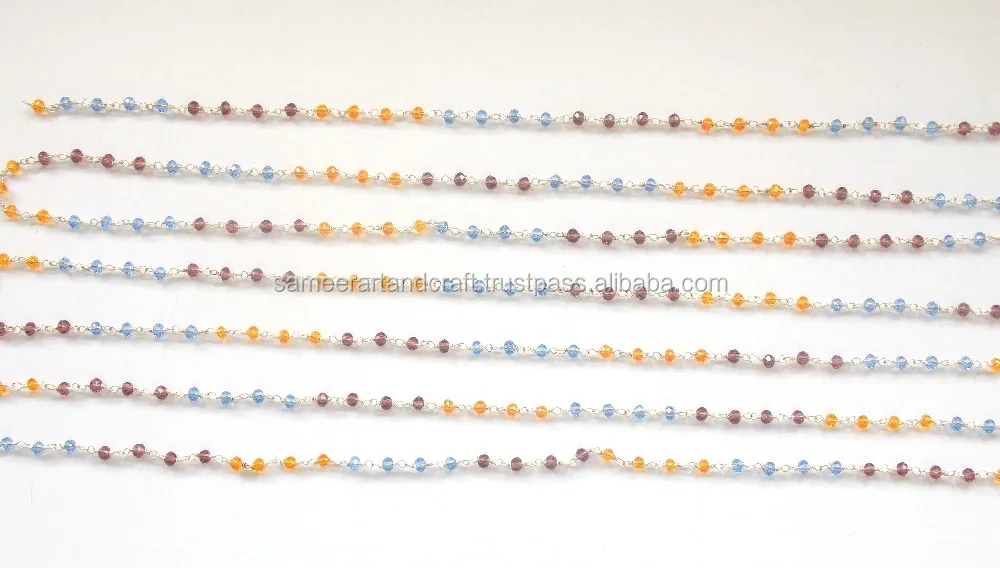 Beautiful Multi Stone Silver Plated 3 - 4 mm Beaded Natural Gemstone Multi Jewelry Rosary  Coin Charm Chain