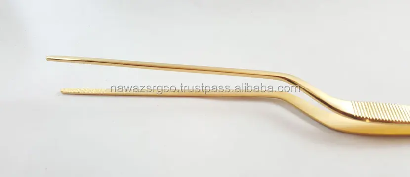 
Gold Plated Offset Plating Tongs, Stainless Steel Chef Tweezers 