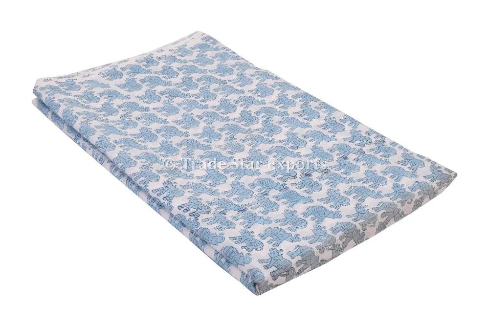 Hand Block Art Indian Cotton Home Textile Upholstery Voile Elephant Print Fabric Rajasthani Printed Kid Fabric Printed Material