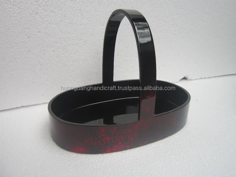 Shiny Black outside oval Lacquer Tray Vietnam with Handle