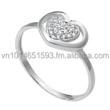 High Quality CZ Heart shape Silver Jewellery Set including earrings, ring and pendant - Vietnam - PNJ brand