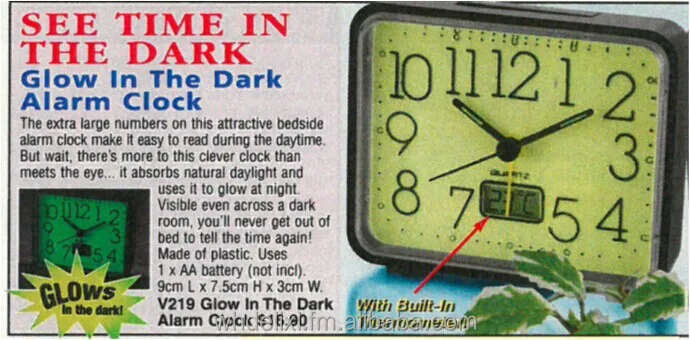 square glow in the dark alarm clock with temperature, luminous alarm clock
