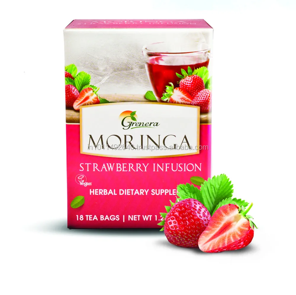 Hot Selling 100%Pure Organic Moringa strawberry Green Tea Powder with Private Label Suppliers Of Moringa Oleifera Tea Infusions