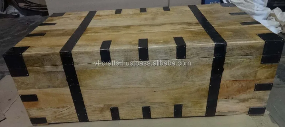 Industrial Style Antique Indian Mango Wooden Sandook  Treasure Utility Toys Tools Cloths Collectibles  Storage Box