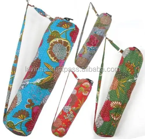 Cotton Kantha Handmade Yoga Mat Designer Gymnastic Tote bag Unisex Cross Body Travel bag traditional yoga Mat bag
