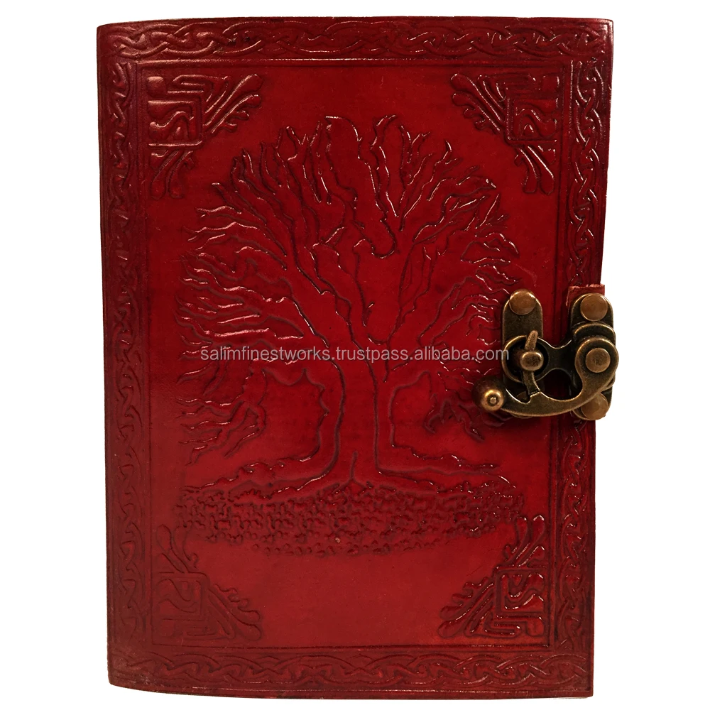 Large Embossed Leather Celtic Tree Of Life 120 Leaf Diary Journal with Clasp