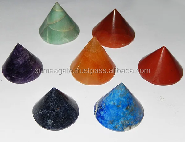 2022 Best Quality Latest Chakra Stones Conical Pyramid Set Prime Agate from India at best price available in bulk quantity