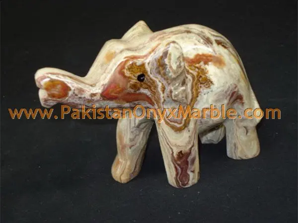 POLISHED ONYX HAND CARVED ELEPHANTS