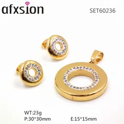 Dubai gold fashion jewelry sets 18K gold plated diamond circular stainless steel jewelry sets for female