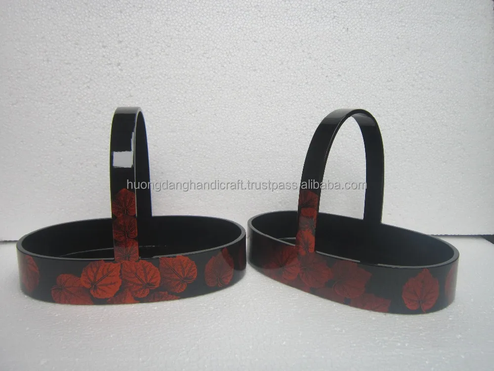 Real Leaf Printing Oval Lacquer Tray Vietnam with Handle for Storage