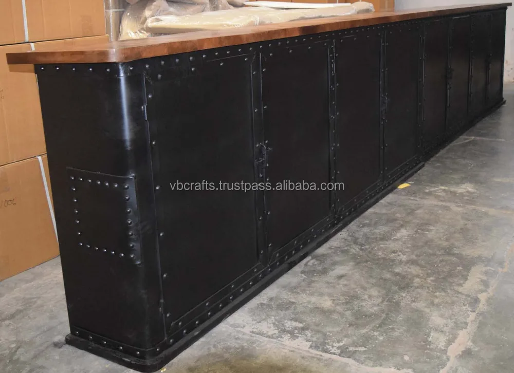 Industrial Antique American Style Metal Riveted  Mango Wood Top Extra Long Restaurant Home Bar Cafe Club Pub Bar Counter