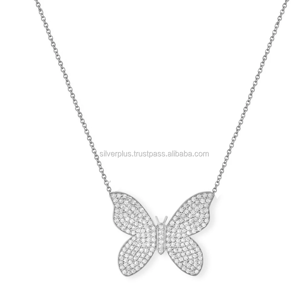 Trendy Design Solid 14K Rose Gold Natural SI Clarity G-H Color Pave Diamond Butterfly Pendant Necklace Manufacturer From India