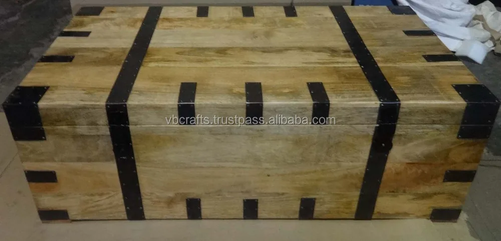 Industrial Style Antique Indian Mango Wooden Sandook  Treasure Utility Toys Tools Cloths Collectibles  Storage Box