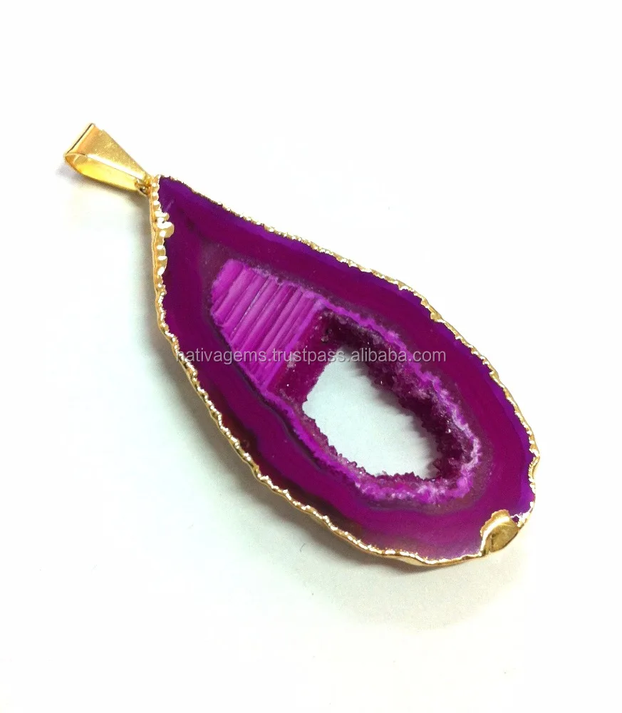 BRAZILIAN DRUZY AGATE COLORFUL PENDANT PLATED