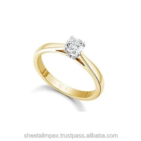 Sheetal Impex 0.30 Carat SI Clarity IJ Color Round Shape Real Natural Diamonds Studded 14 Kt Yellow Gold Solitaire Ring