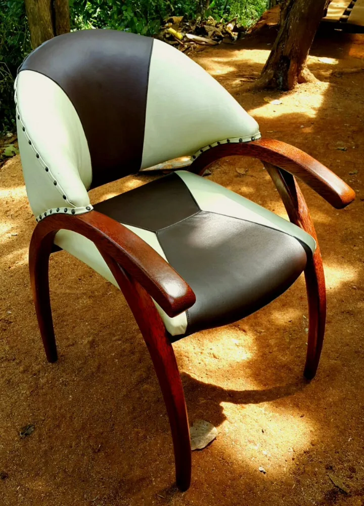 Living Dining Room Luxury Eclusive Teak Coconut Reclaimed Recycled Wood Cow Goat Original Synthetic Leather Hides Chair Sofa