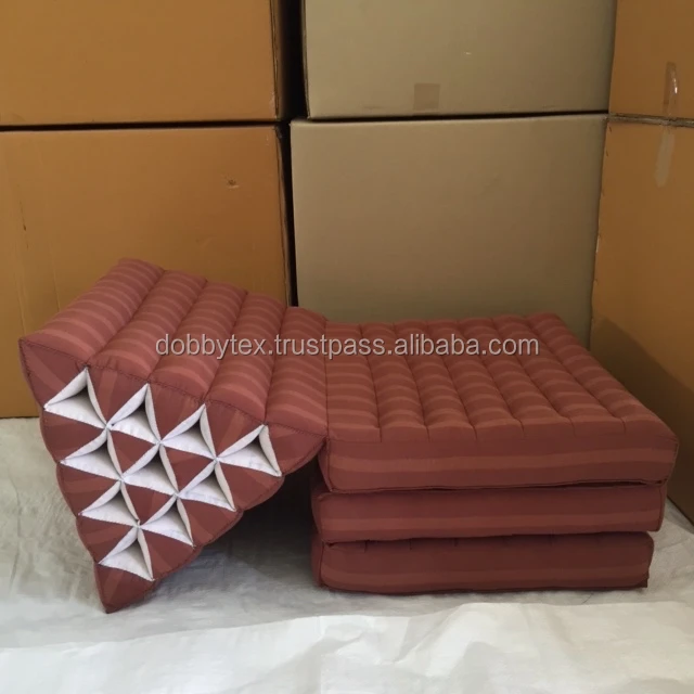 Thai triangle pillow 3 fold 10 holes / Mhorn Sarm liam Red silk kapok 100%