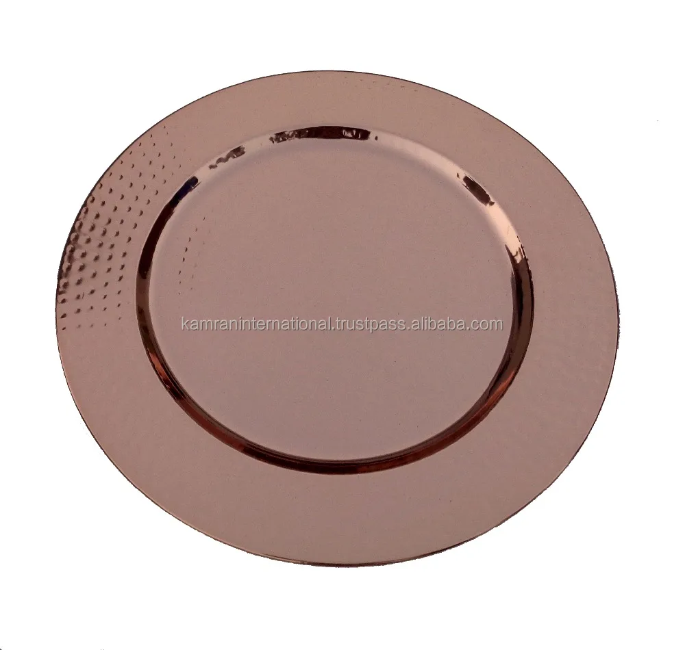WEDDING DECORATION ROUND SHAPE COPPER PLATED HAMMERED CHARGER PLATE, ROSE GOLD CHARGER PLATES