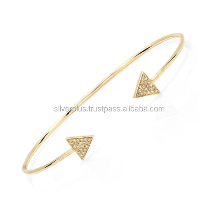 New Design 14k Solid Gold 0.13 Carat Diamond Open Arrow Adjustable Bangle Wholesale Manufacturer Jewelry Supplier