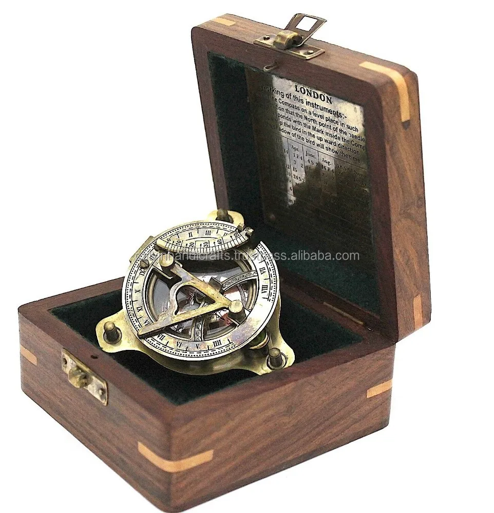 Antique sundial compass - brass sundial compass with box