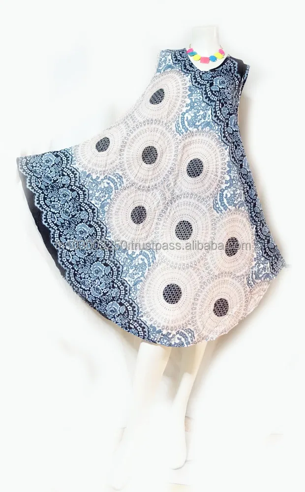 vintage retro thai style HIPPIE BOHO umbrella rayon dress mandanla print polka dot butterfly bat wing kaftan tank umbrella dress