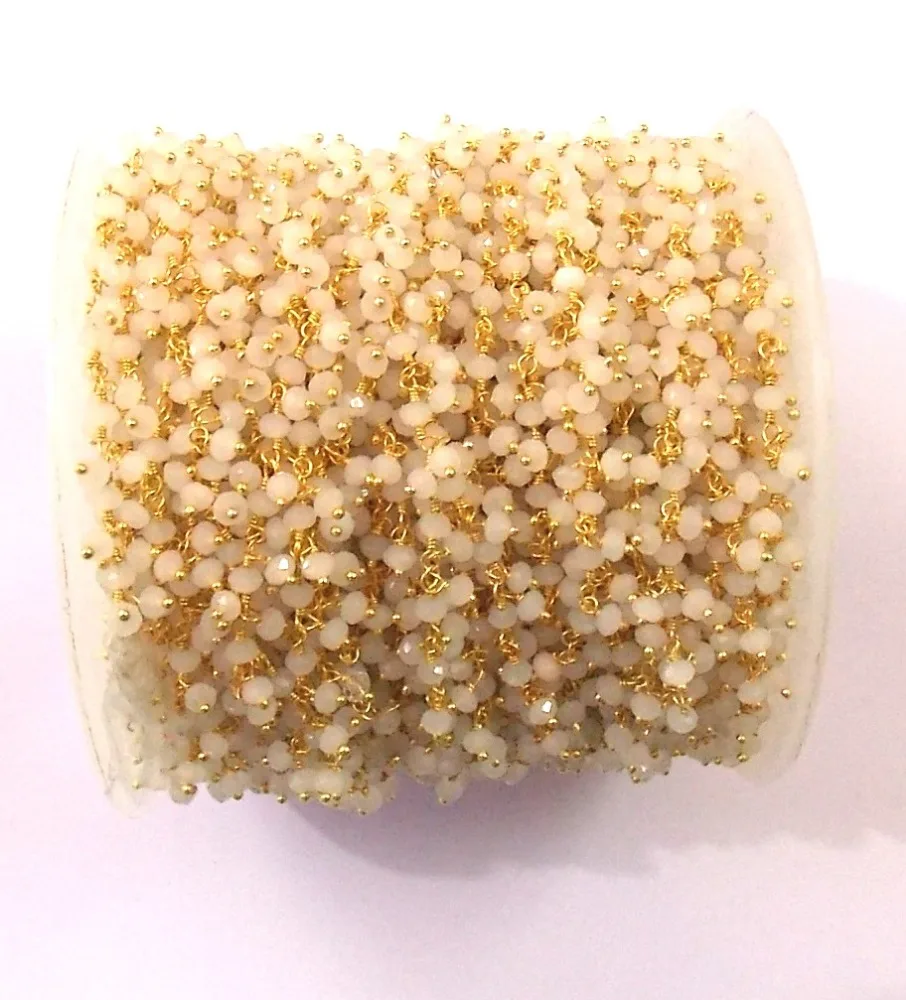 Pink Chalcedony Gold Plated Wire Wrapped Wholesale Rosary Coin Charm Mystic Beads Nugget Hydro Beads Chain