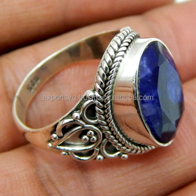 Dyed Blue Sapphire Gemstone Silver Ring Silver 925 Jewelry Wedding Rings Jewelry For Women