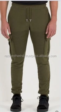 Biker Drop Crotch Side Pocket False Zip Open Knee Side Cotton Jogger Harem Pants