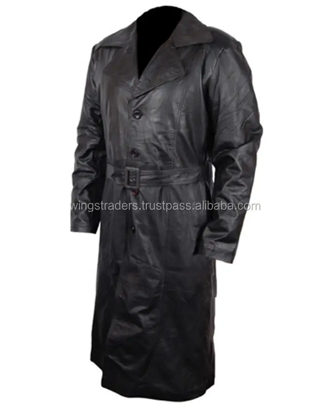 Men Vintage Overcoat Black Long Leather coat