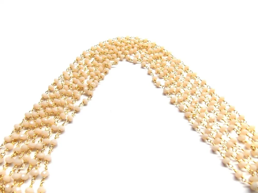 Pink Chalcedony Gold Plated Wire Wrapped Wholesale Rosary Coin Charm Mystic Beads Nugget Hydro Beads Chain